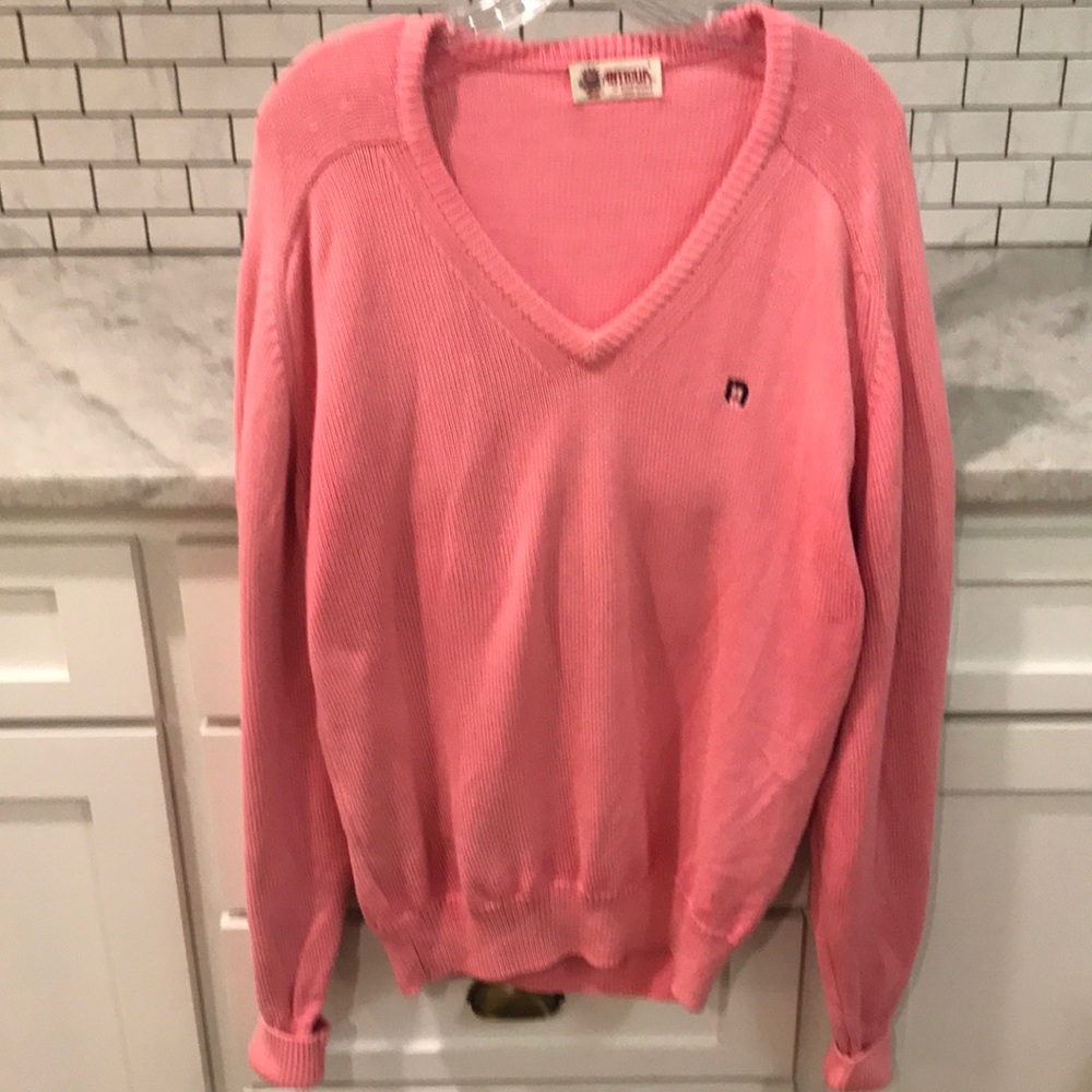 Vintage‎ Antigua Mens Sweater Size Large Pink Cotton V-Neck Baggy Made USA Golf